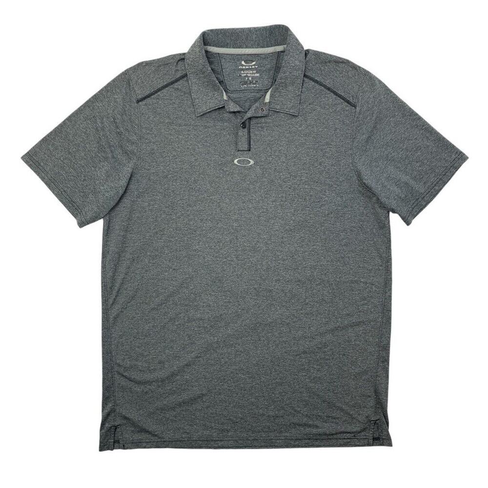 Oakley Polo Shirt Mens L Large Grey Heather Regular Fit Snap Button Golf